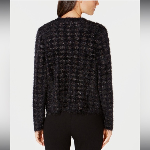 Alfani Black and Gold Fuzzy Open Front Sweater SZ M - Picture 2 of 7